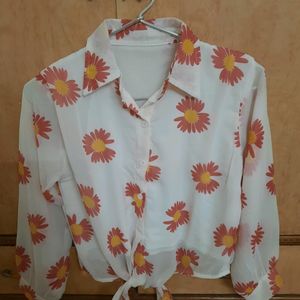 Floral White Shirt With Knot Style