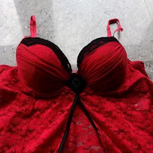 Red Lace And Net Bustier Gothic Slit Top