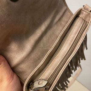 Nude/Khaki Sling Bag With Fringes