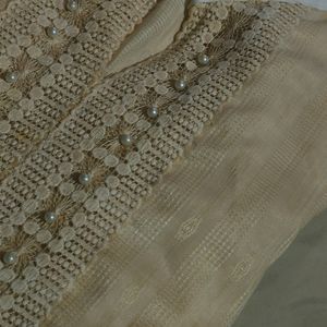 Beige Moti Work Kurti.