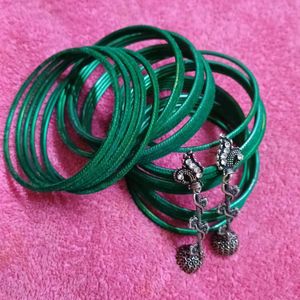 Green Bangles And Earrings Combo