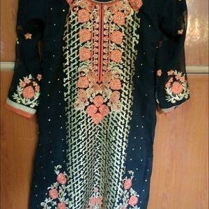 Beautiful Black Suit And Orange Saitan Salwar