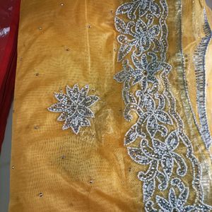 Designer Net Saree With Pearl Work