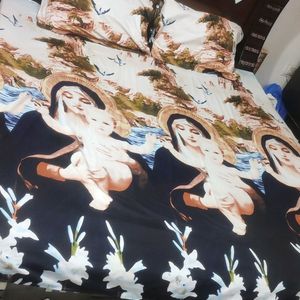 Multi Mother & Son Print Double Bed Bedsheet