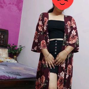 Floral Print Maroon Shrug