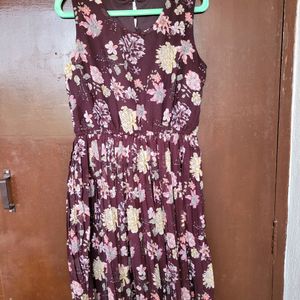 Brown Floral Flared Dress