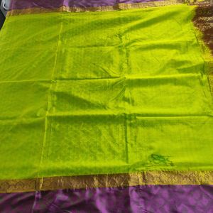 Parrot Green And Purple Silk Saree