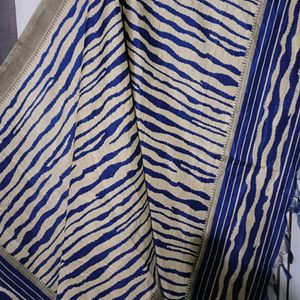 Chanderi Silk Beige And Navy Blue Dupatta