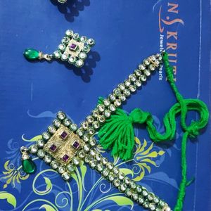 Green And White Kundhan Set