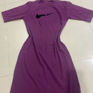 Purple Mini Dress With Round Neck