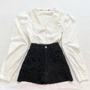 Cropped Peterpan Collar Puff sleeve White crop Top