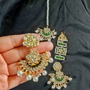 Beautiful Mangtika Earrings Set With Free Ring Bracelet