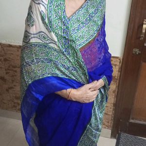 Combo Of Two Saree Red And Blue Colour Printed