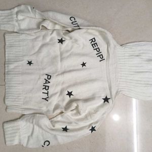 Korean White With Black Design Sweater