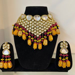 Yellow Heavy Kundan Haldi Set