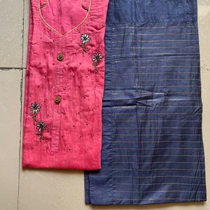 Pink And Blue Kurta Set For Women