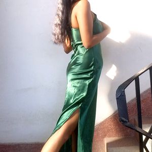 Green Satin Slip Dress