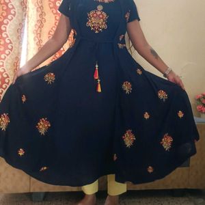 Attractive Blue Kurti With Embroidery