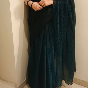 Shimmery Green Festive Lycra Saree