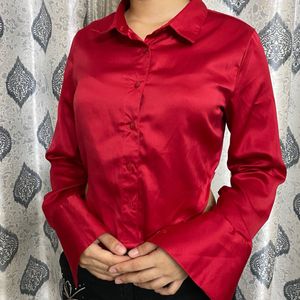 Button Down Satin Crop shirt