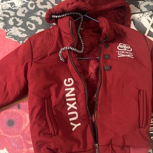 Winter Red Fleece Jacket With Hood For Baby Boy 12