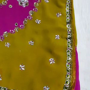 Beautiful Party Wear Kundan Saari With Blouse