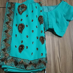 Sea Green Saree With Blouse