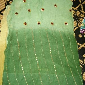 Ash And Green Work Georgette Saree