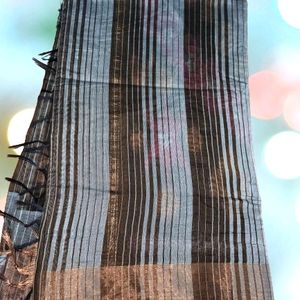 Regular Wear  Saree with Black And Grey Stripes