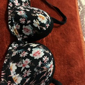 Clovia Floral Print Black Bra