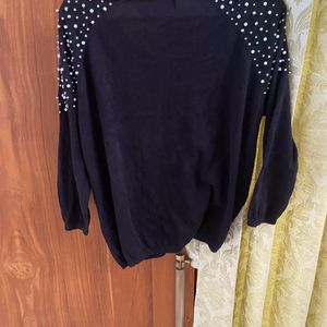 Pearl Studded Black Sweat Shirt