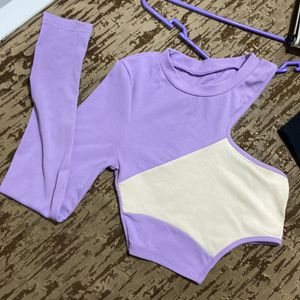 one shoulder crop top lavender