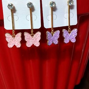 2 Pair Butterfly Korean Earrings