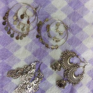 Set Of 3 Silver Earrings