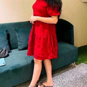 Puffed Sleeve Maroon Dress