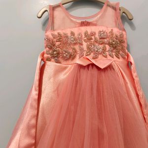 Peach Coloured Frill High Low Gown