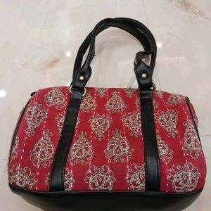 Red Printed Handbag with Sling and small pouch