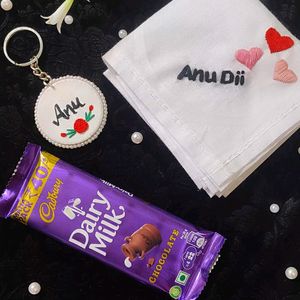 Name Embroidery Keychain+Personalised Handkerchief