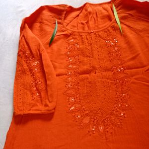 Orange Colour Embroidery Top