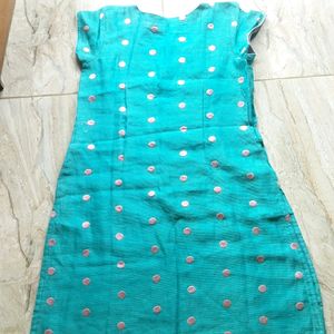 Blue Colour Straight Kurta With PinkColor Polkadot