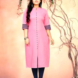 Kurti korean button check designtrend pink1pic 4XL