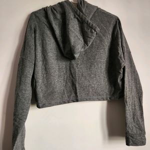 Grey NYC Full Sleeves Crop Top Hoodie