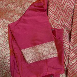 Rani Pink Banarasi Saree With Blouse