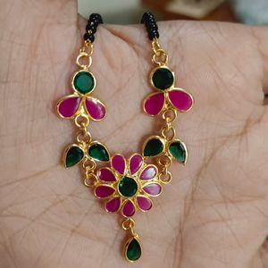 Pink And Green 1gramgold Flower Mangalsutra