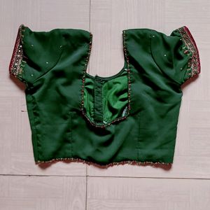 Green Saree With Stitched Blouse