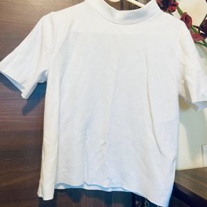 Zara Fine Wool High Neck White Top