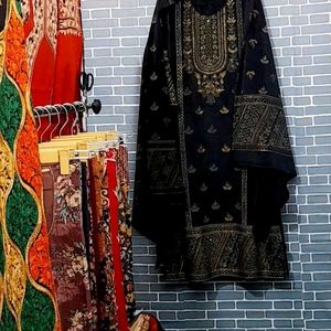 Black Nd Gold Heavy Velvet Suit With Shawl