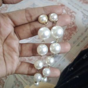 White Pearls Long Earrings