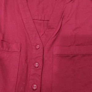 Maroon Collar Stylish Women Shirt