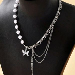 Crystal Butterfly Pinteresty Pearl Neck Chain